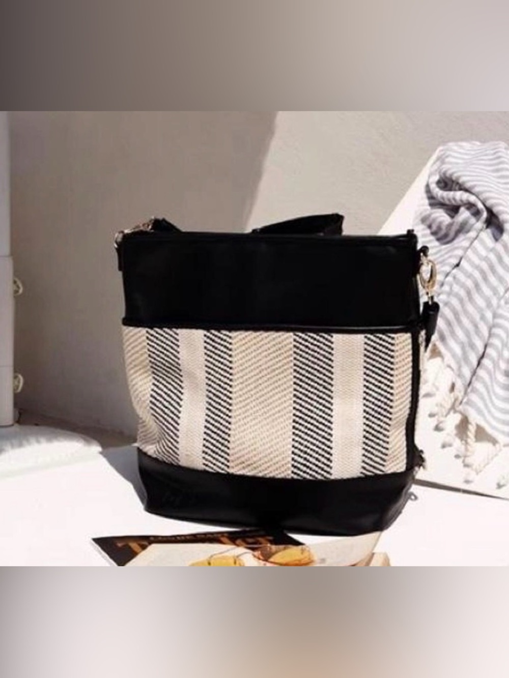 BEIS Textile and Leather Tote Bag